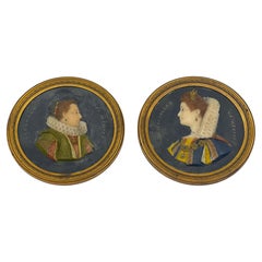 Paar 18. Jahrhundert  Eleanora & M. Magdalena Medici Wachsporträts auf Schiefer