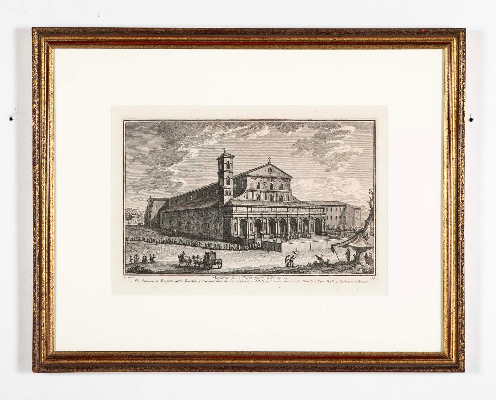 Coppia di incisioni architettoniche del XVIII secolo di chiese di Roma di Giuseppe Vasi (1710-1782) dalla 