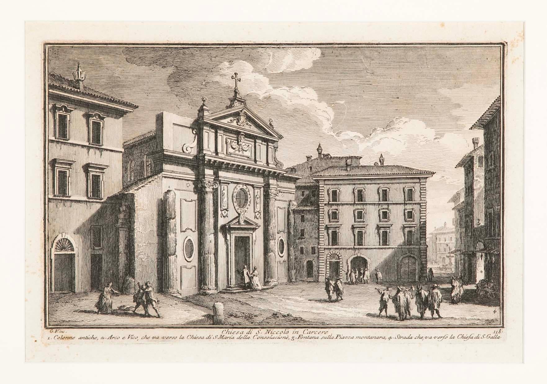 Neoclassico Coppia 18° secolo  Acqueforti italiane incorniciate di chiese di Roma di Guiseppe Vasi in vendita