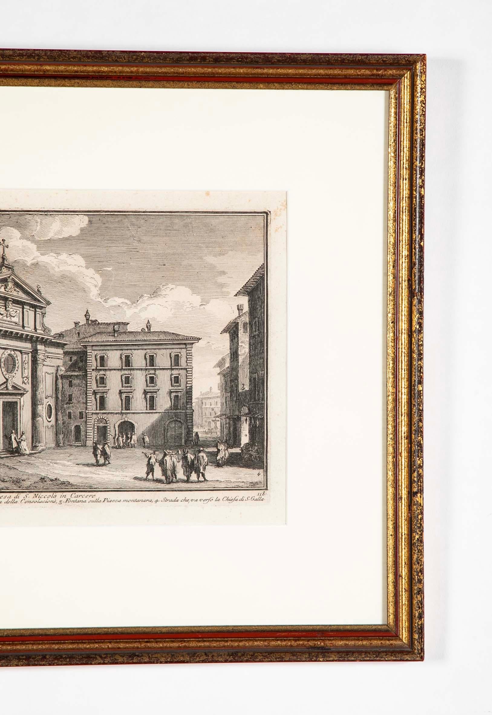 Realizzato con acquaforte Coppia 18° secolo  Acqueforti italiane incorniciate di chiese di Roma di Guiseppe Vasi in vendita