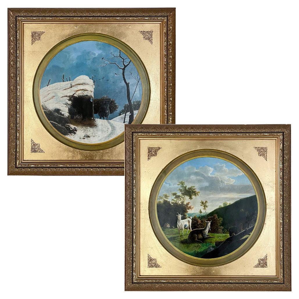 Pair 18th Century Framed Oil Paintings by P. J. Boquet For Sale