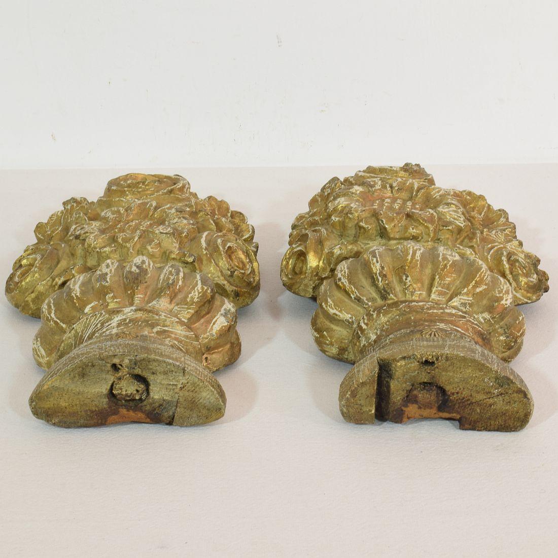 Pair 18th Century French Handcarved Baroque Vase Ornaments 10