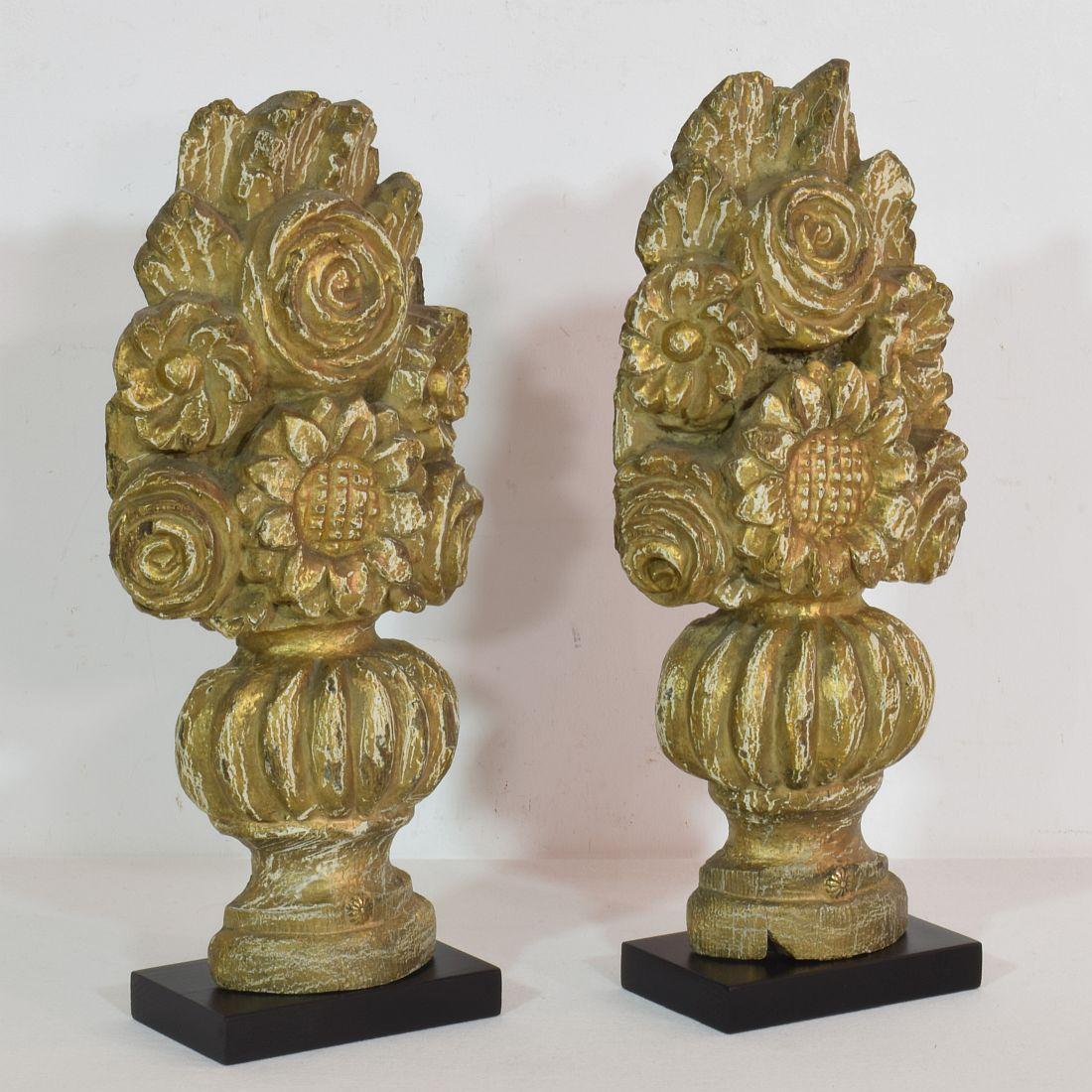 Hand-Carved Pair 18th Century French Handcarved Baroque Vase Ornaments