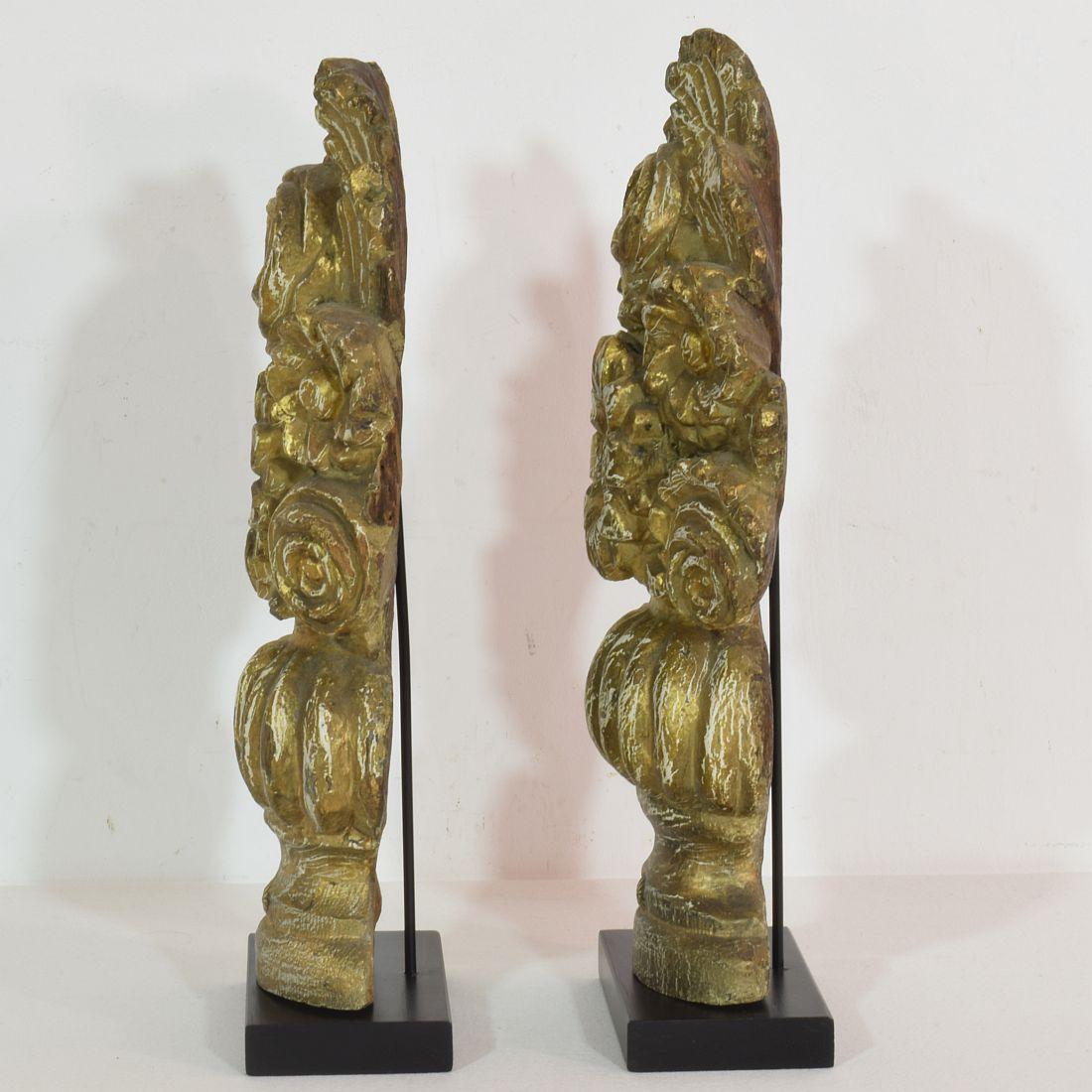 Oak Pair 18th Century French Handcarved Baroque Vase Ornaments