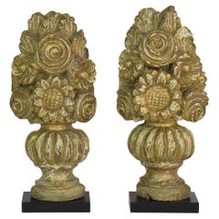 Pair 18th Century French Handcarved Baroque Vase Ornaments