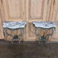 Pair of 19th Century French Napoléon III Period Painted Marble-Top Consoles