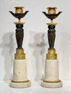 Pair 18th Century French Louis XVI Bronze Candlesticks