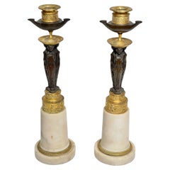 Pair 18th Century French Louis XVI Bronze Candlesticks