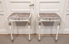 Pair 18th Century French Louis XVI Console Tables With Rouge Griotte Marble Top