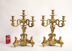 Pair 18th Century French Ormolu Four-Light Candelabra, by André-Charles Boulle