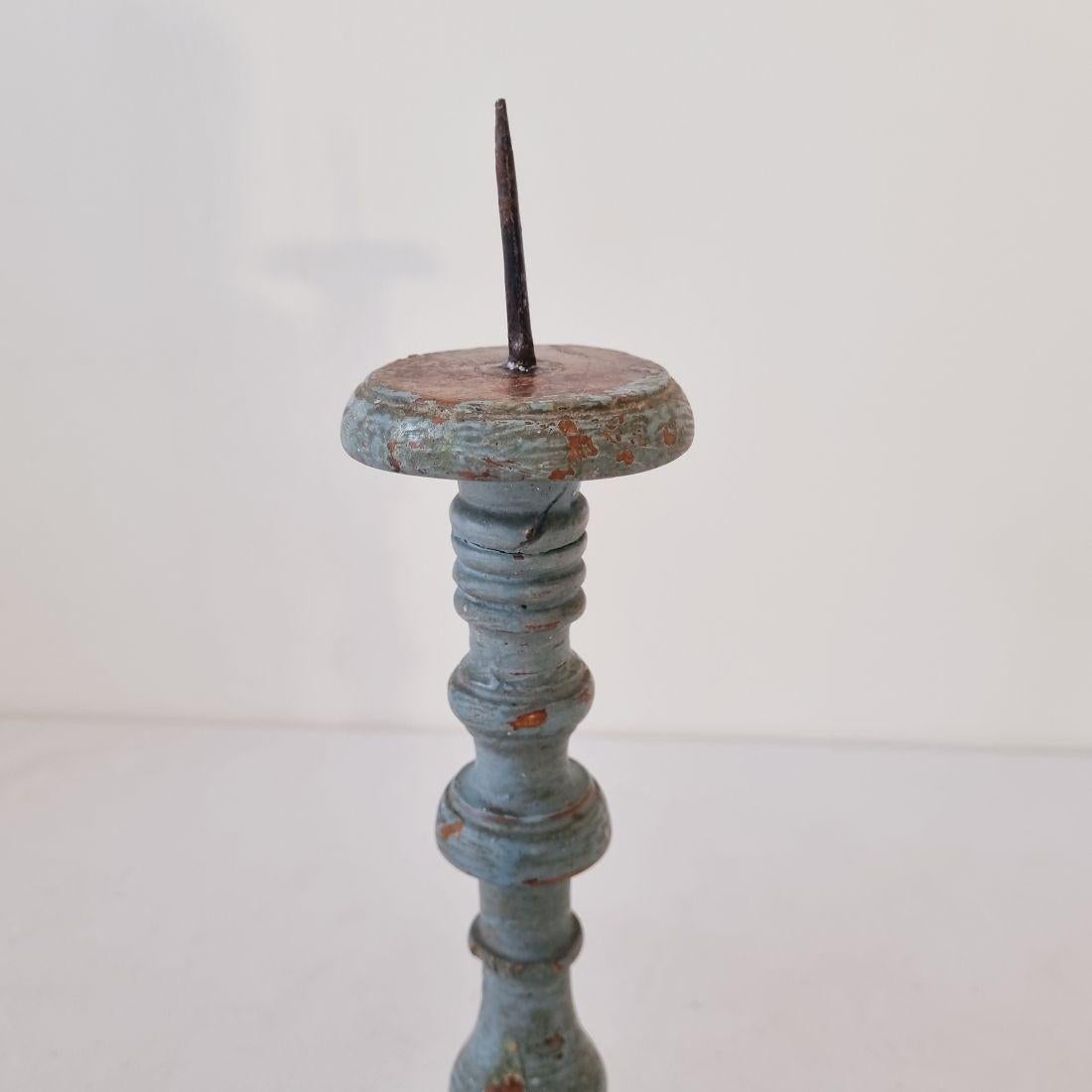18th Century and Earlier Pair 18th Century French Painted Wooden Candlesticks