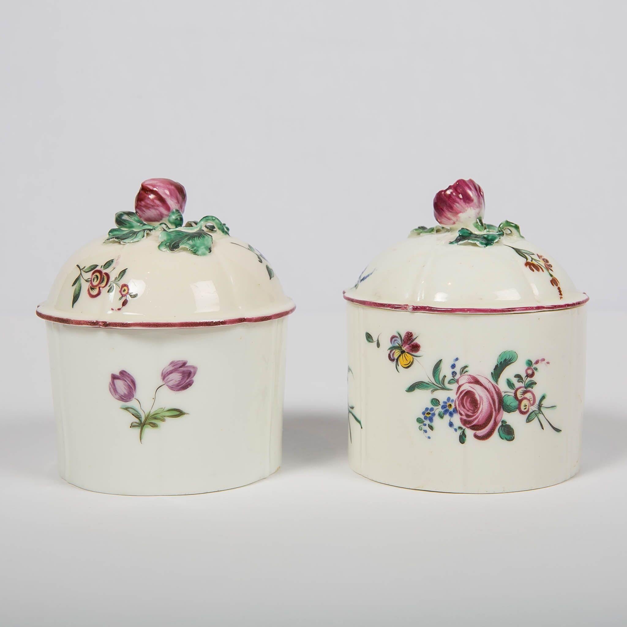 English Pair of 18th Century French Porcelain Blush Pots 'Pots à Fard' by Mennecy