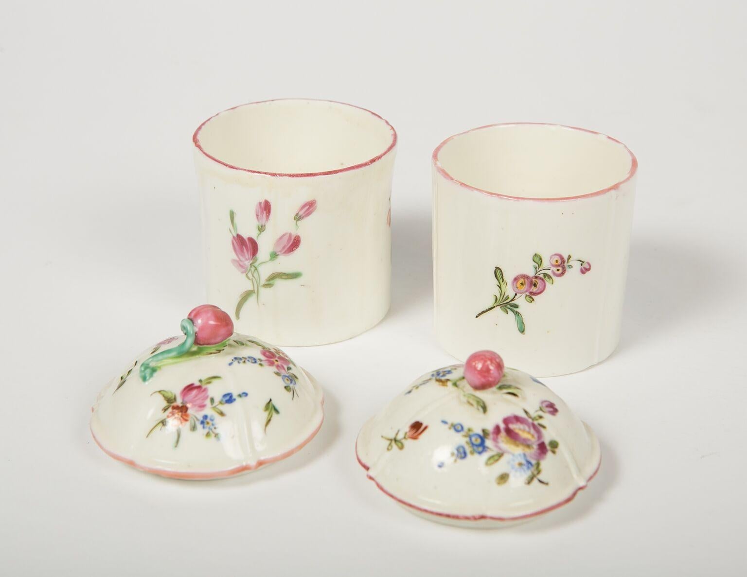 Rococo Pair Mennecy 18th Century French Porcelain Pots Made Circa 1750