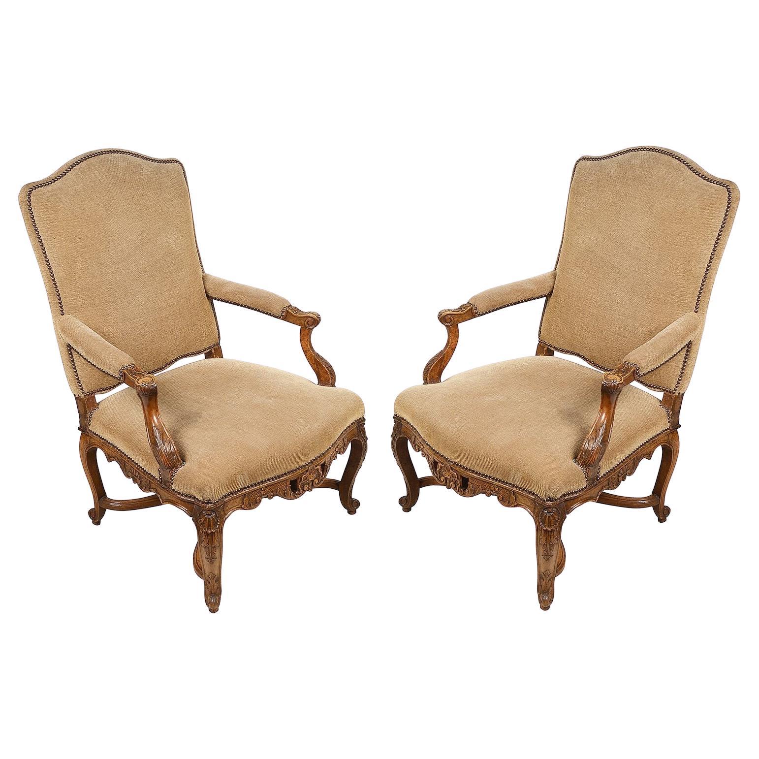 Pair 18th Century French Walnut Bergere Arm Chairs For Sale