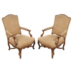 Antique Pair 18th Century French Walnut Bergere Arm Chairs