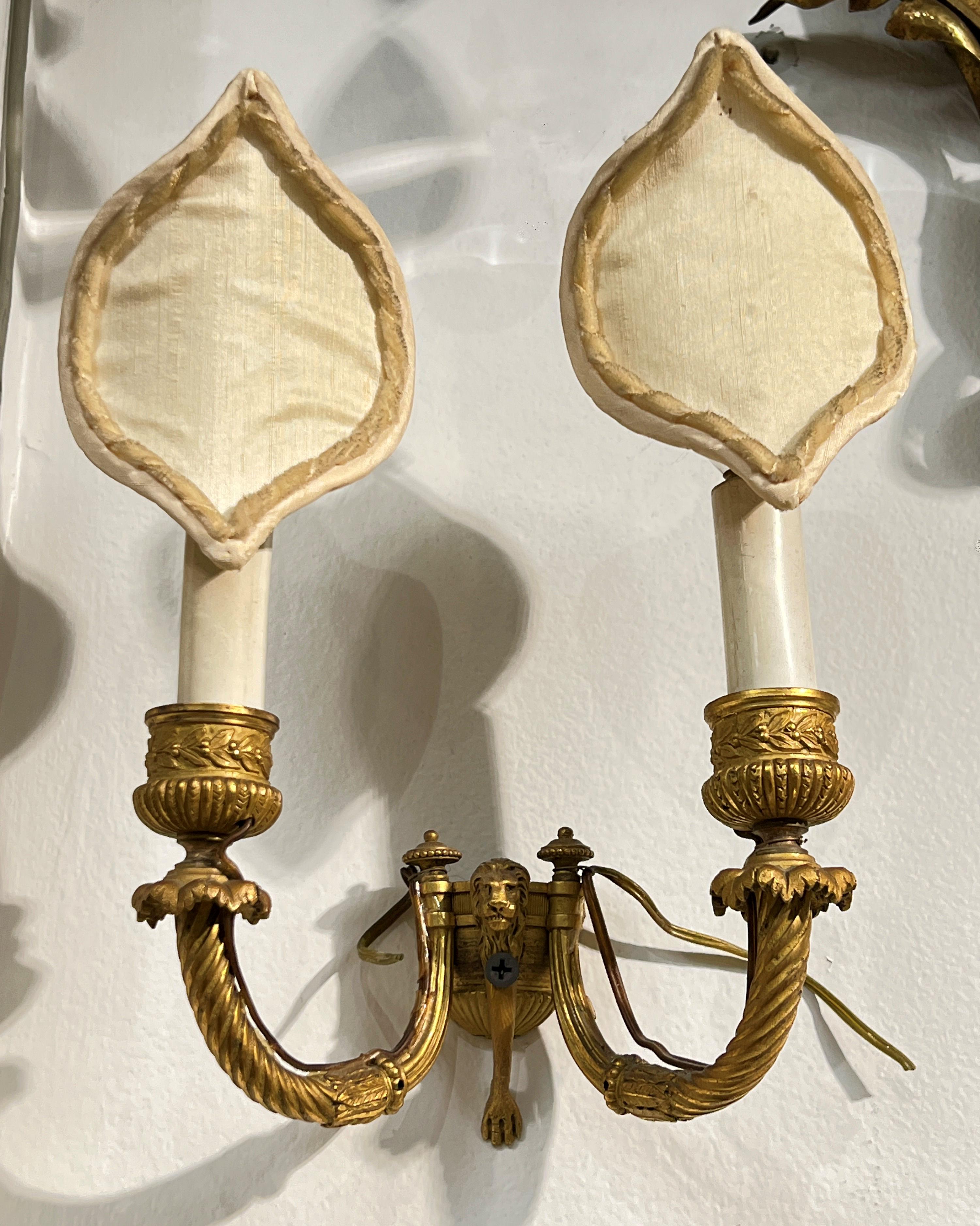 Pair 18th Century Georgian Gilt Bronze Two-Light Sconces For Sale 1