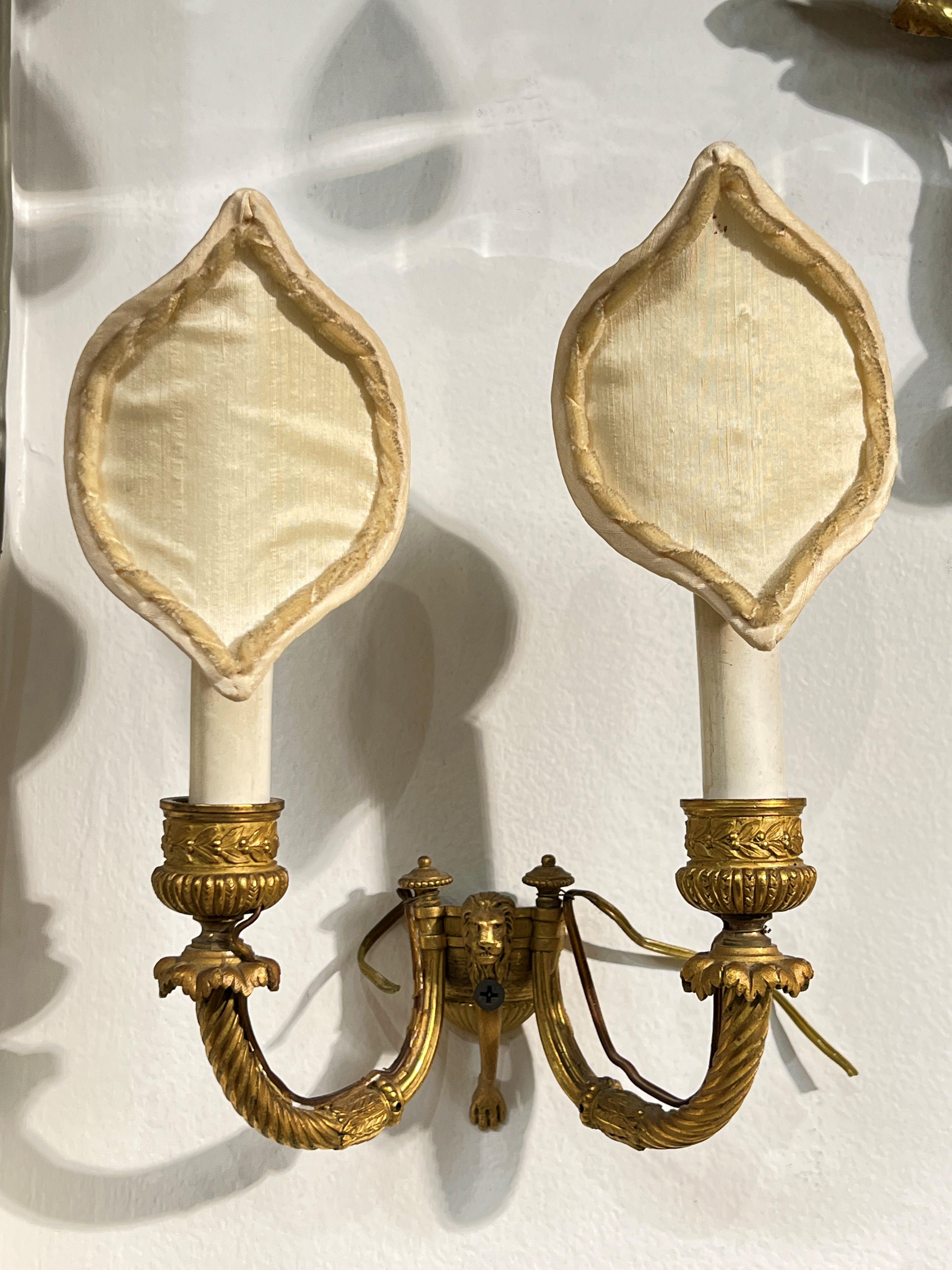 Pair 18th Century Georgian Gilt Bronze Two-Light Sconces For Sale 3