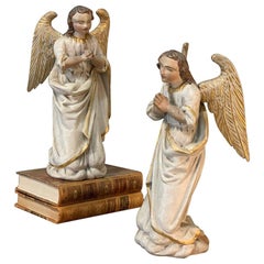 Pair of 18th Century Hand Carved and Painted Italian Angels