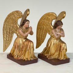 Pair 18th Century Hand-Carved Polychromed Wood Angels