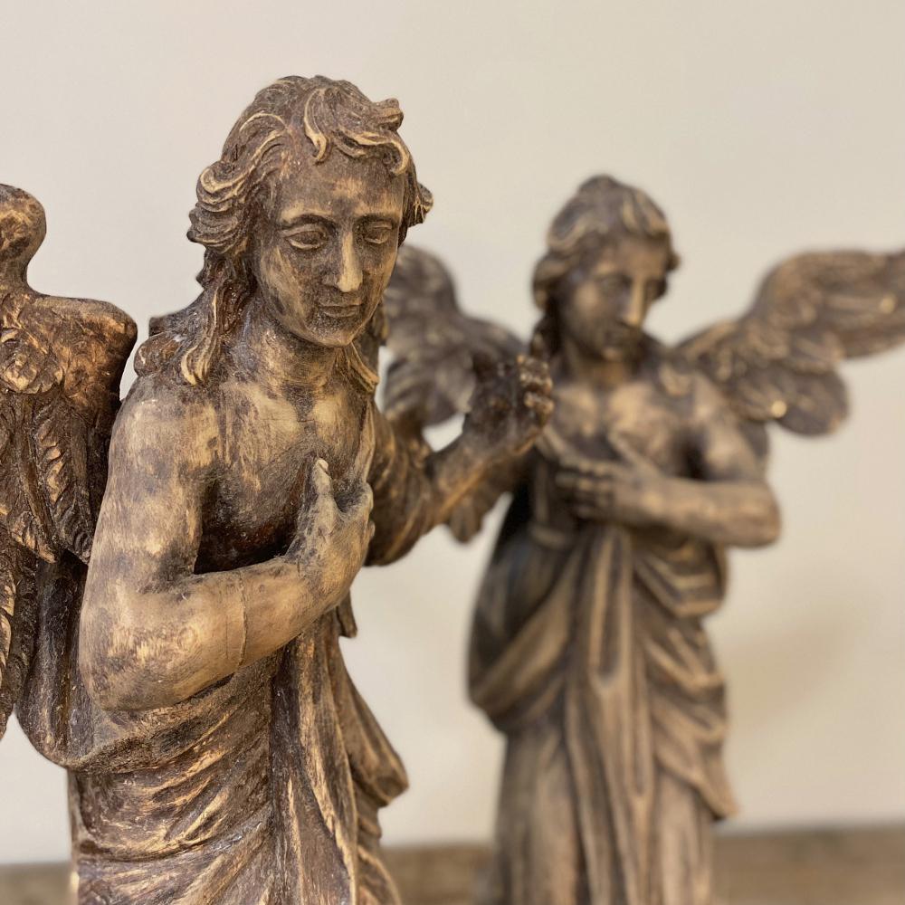 Pair 18th Century Hand-Carved Wooden Angels For Sale 1