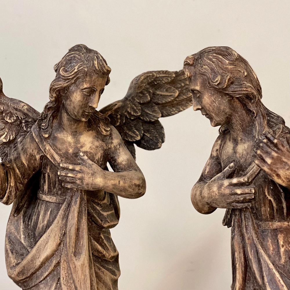 Pair 18th Century Hand-Carved Wooden Angels For Sale 2