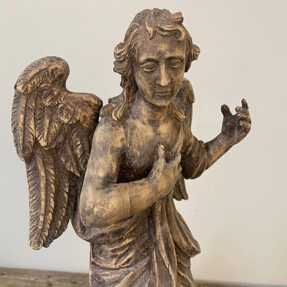 Pair 18th Century Hand-Carved Wooden Angels For Sale 4