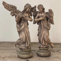 Pair 18th Century Hand-Carved Wooden Angels