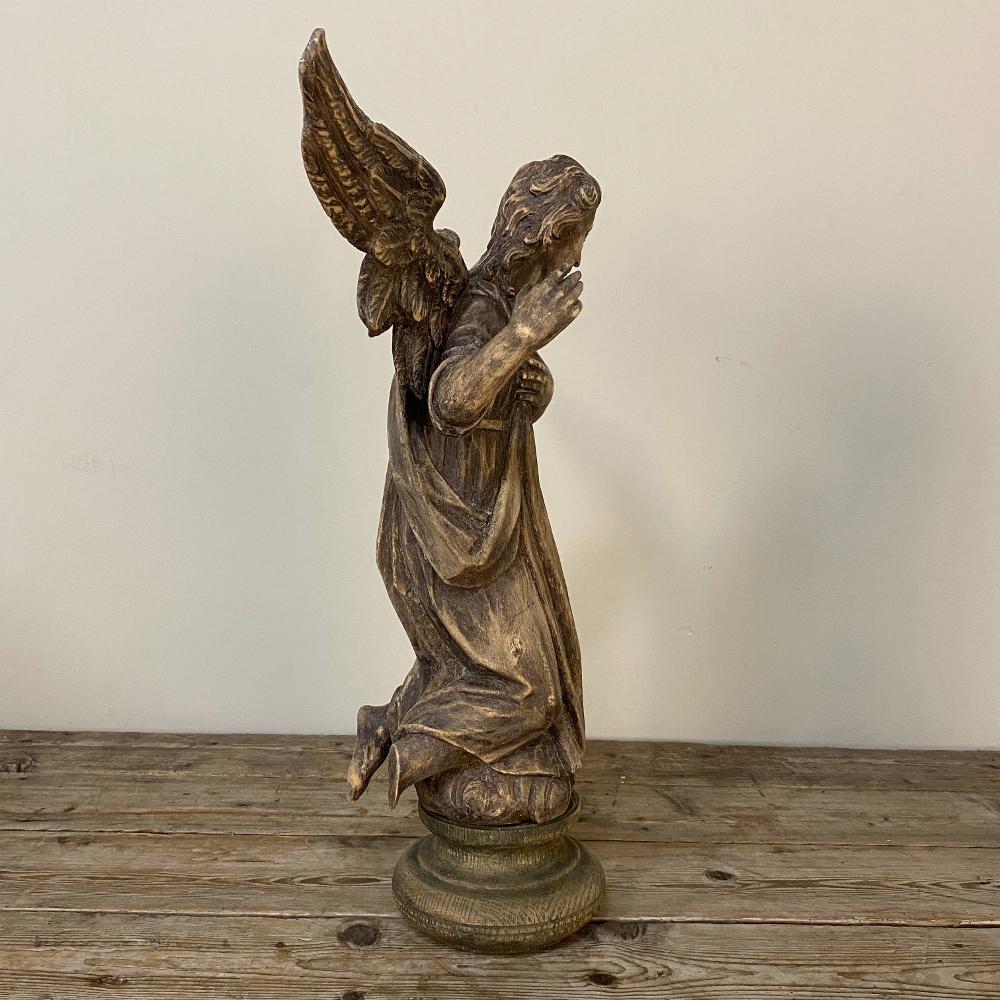 French Pair 18th Century Hand-Carved Wooden Angels For Sale