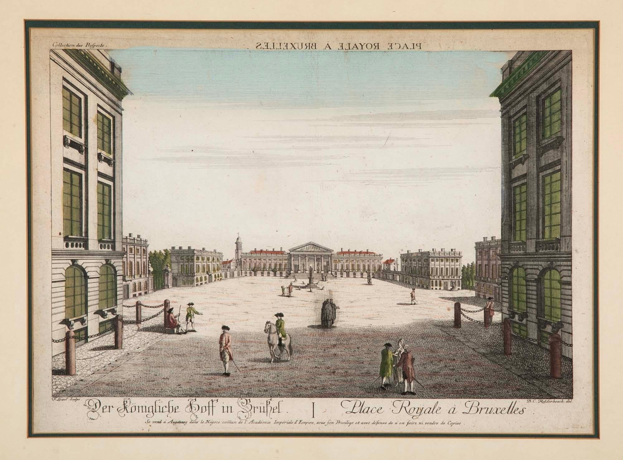 Paar handkolorierte Gravuren von Brüssel aus dem 18. Jahrhundert von Frederic Leizel im Angebot 8