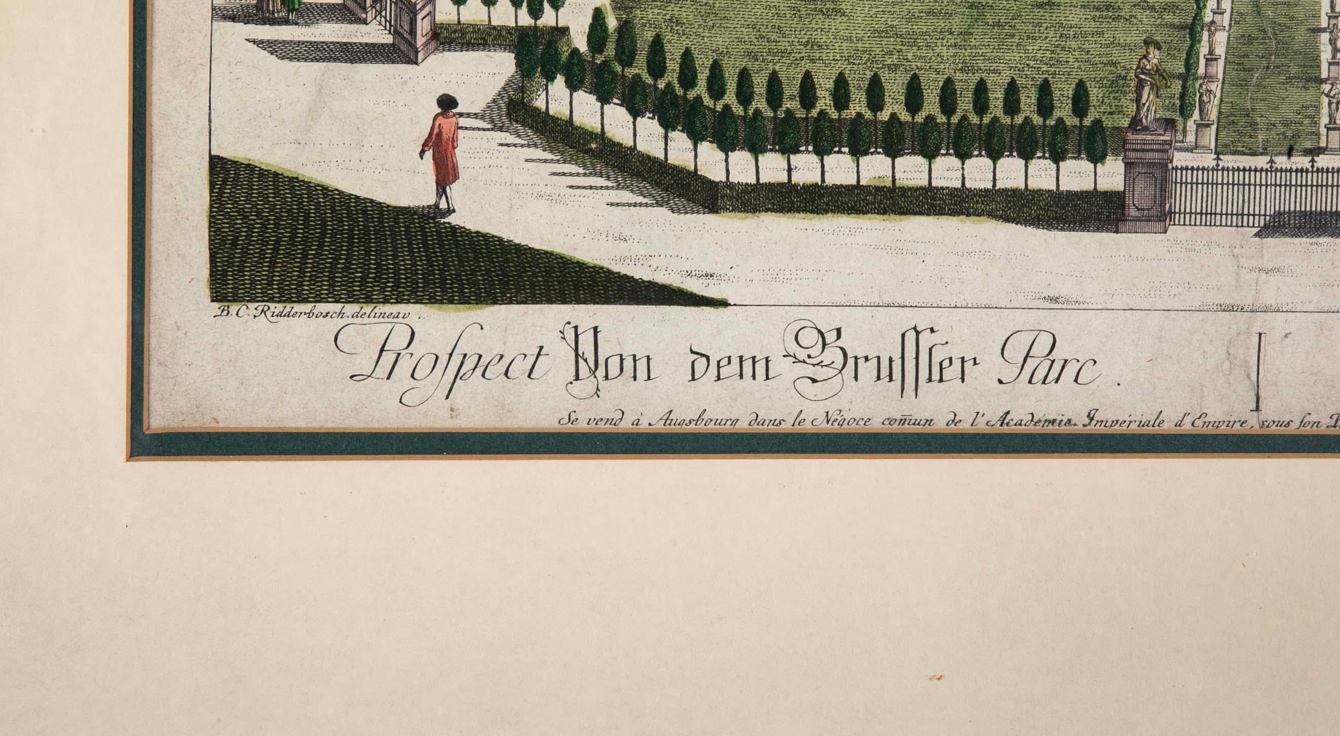 Paar handkolorierte Gravuren von Brüssel aus dem 18. Jahrhundert von Frederic Leizel (Papier) im Angebot