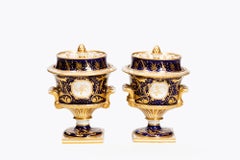 Pair 18th Century Handpainted Royal Worcester Lidded Ice Pails