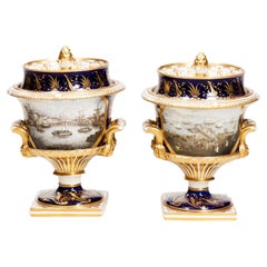 Pair 18th Century Handpainted Royal Worcester Lidded Ice Pails