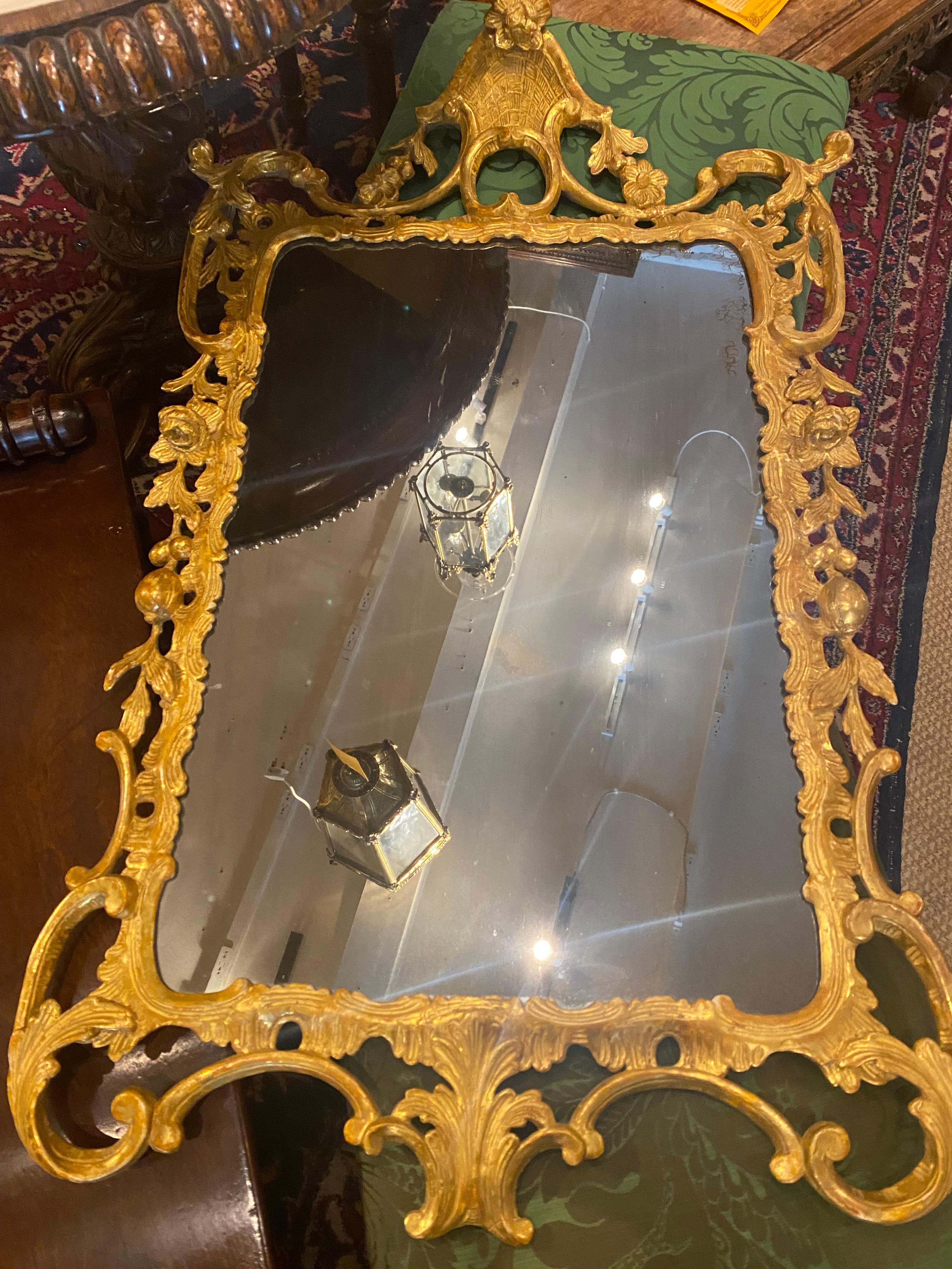 Giltwood Pair 18th Century Irish Chippendale Water Gilt Mirrors For Sale