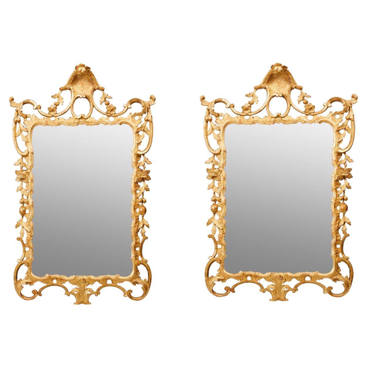 Pair 18th Century Irish Chippendale Water Gilt Mirrors