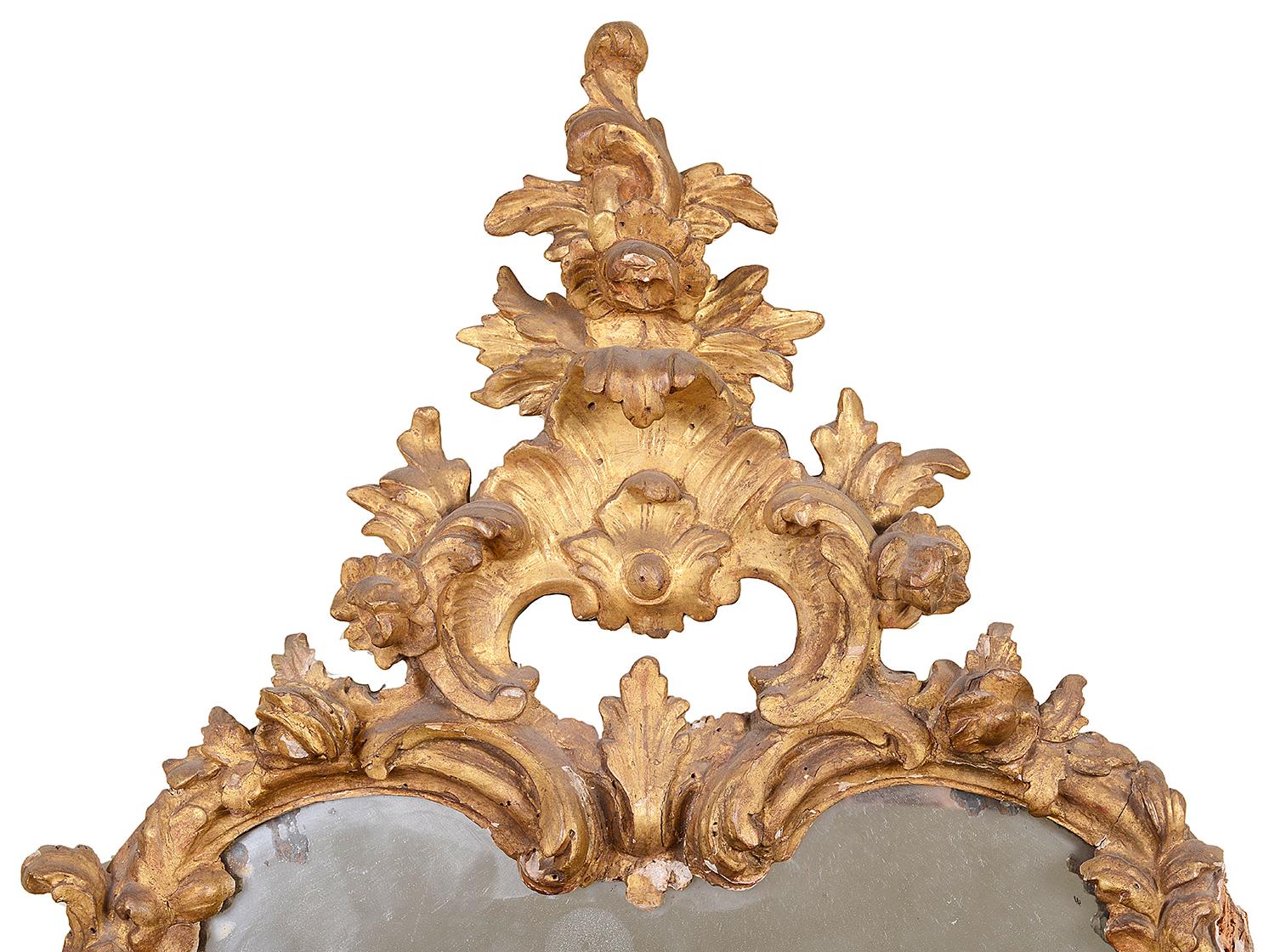 Pair of 18th Century Italian Carved Giltwood Mirrors In Good Condition For Sale In Brighton, Sussex