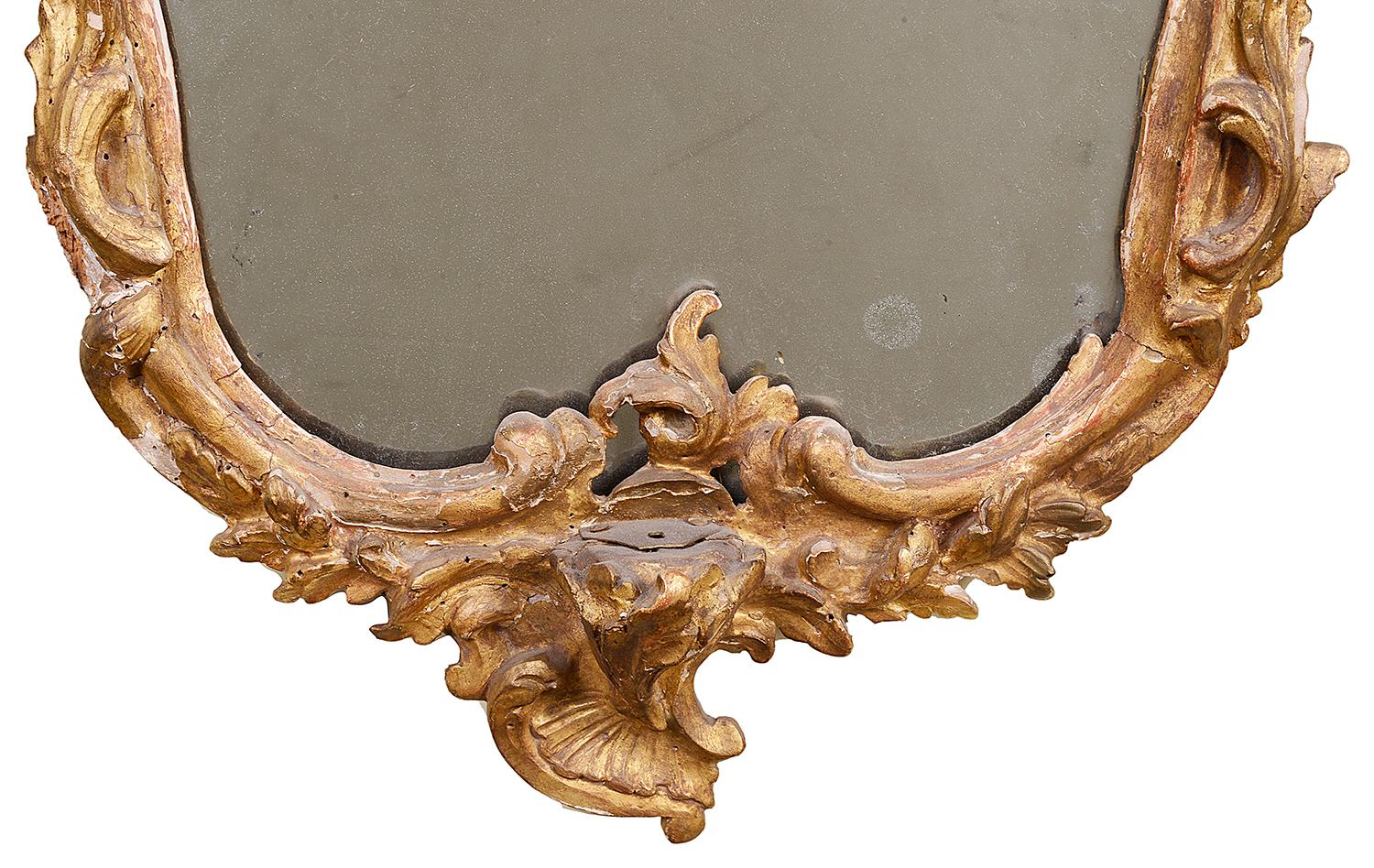 18th Century and Earlier Pair of 18th Century Italian Carved Giltwood Mirrors For Sale