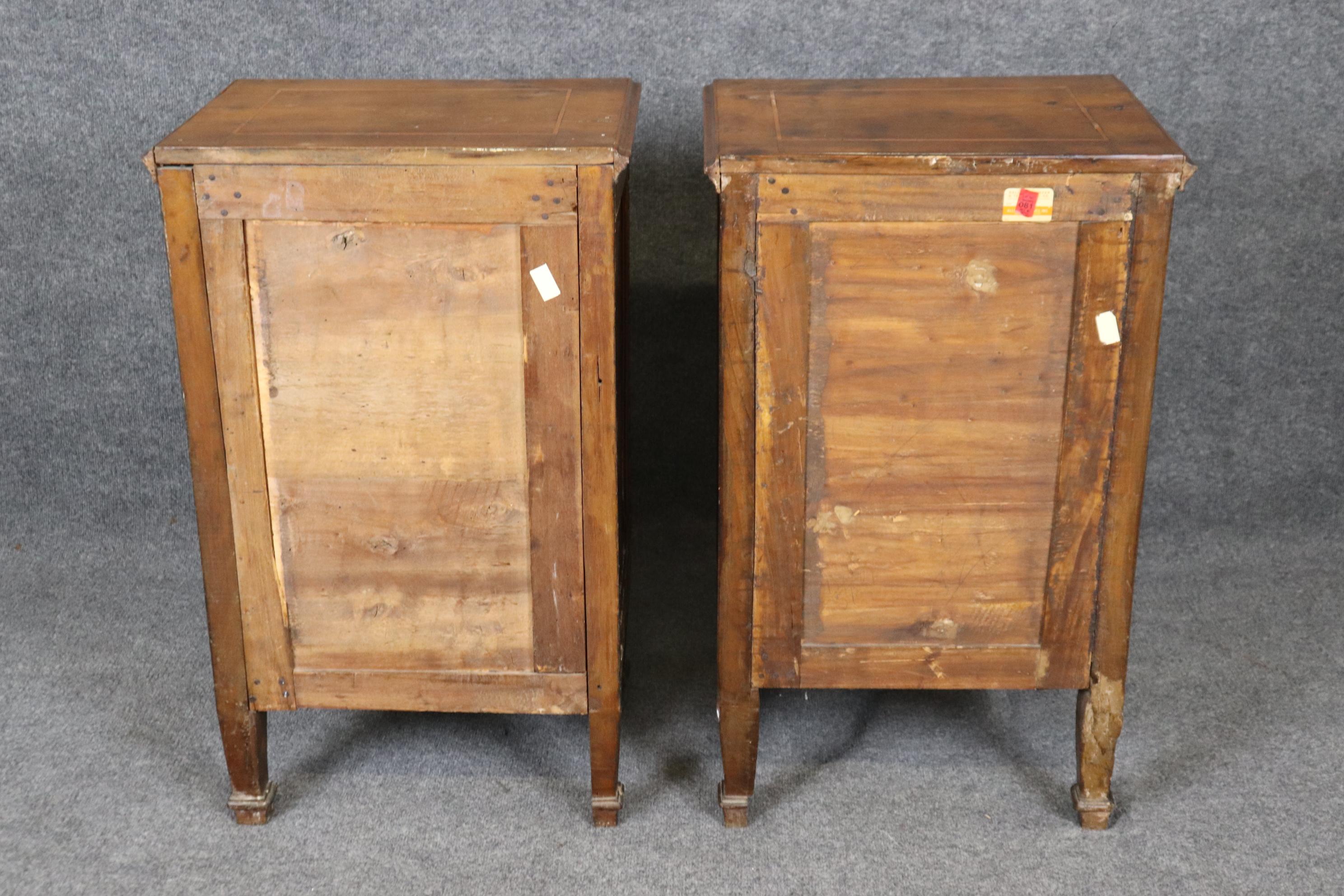 Pair 18th Century Italian 4 drawer Nightstands Side Cabinets in Olivewood 1