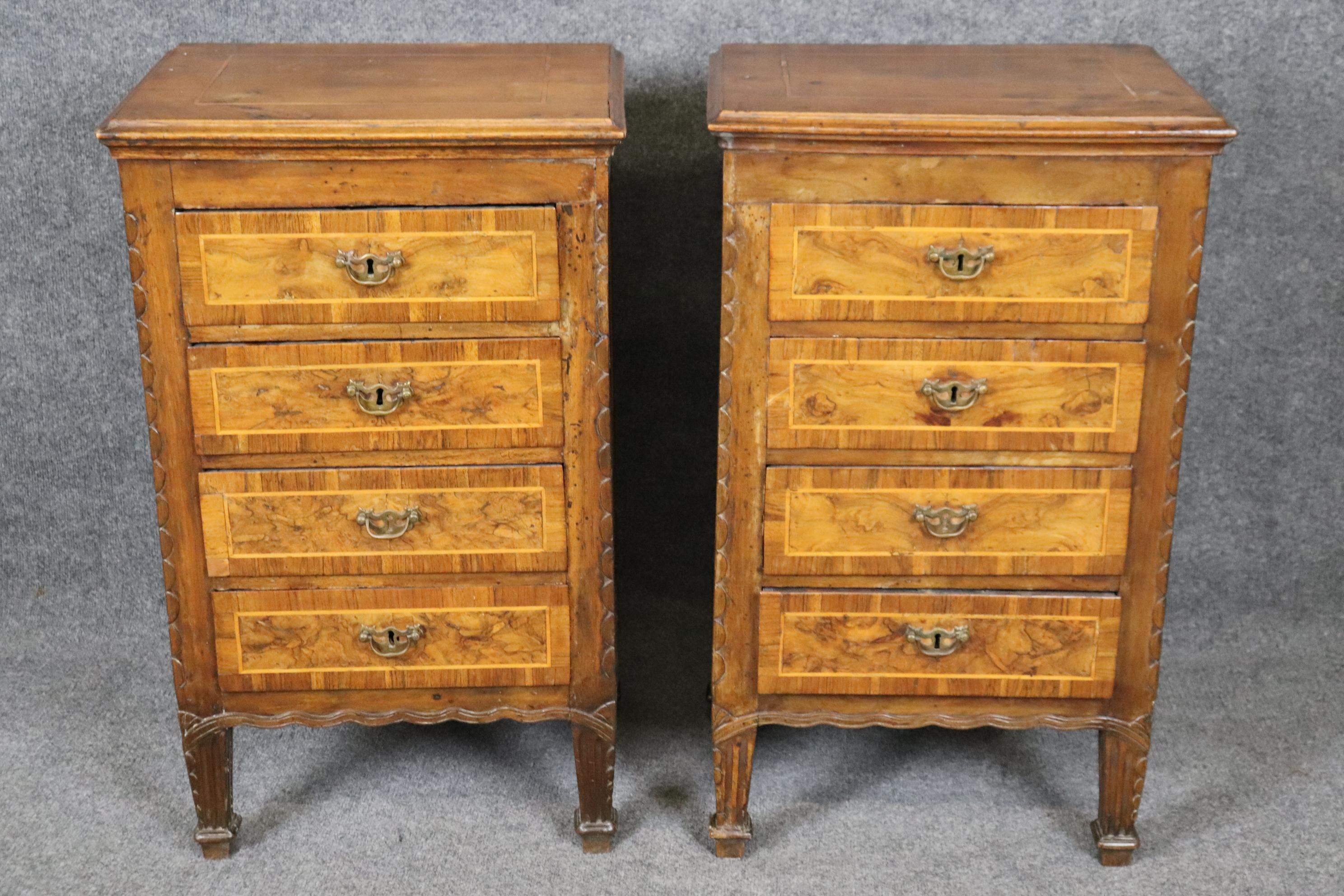 Pair 18th Century Italian 4 drawer Nightstands Side Cabinets in Olivewood 2