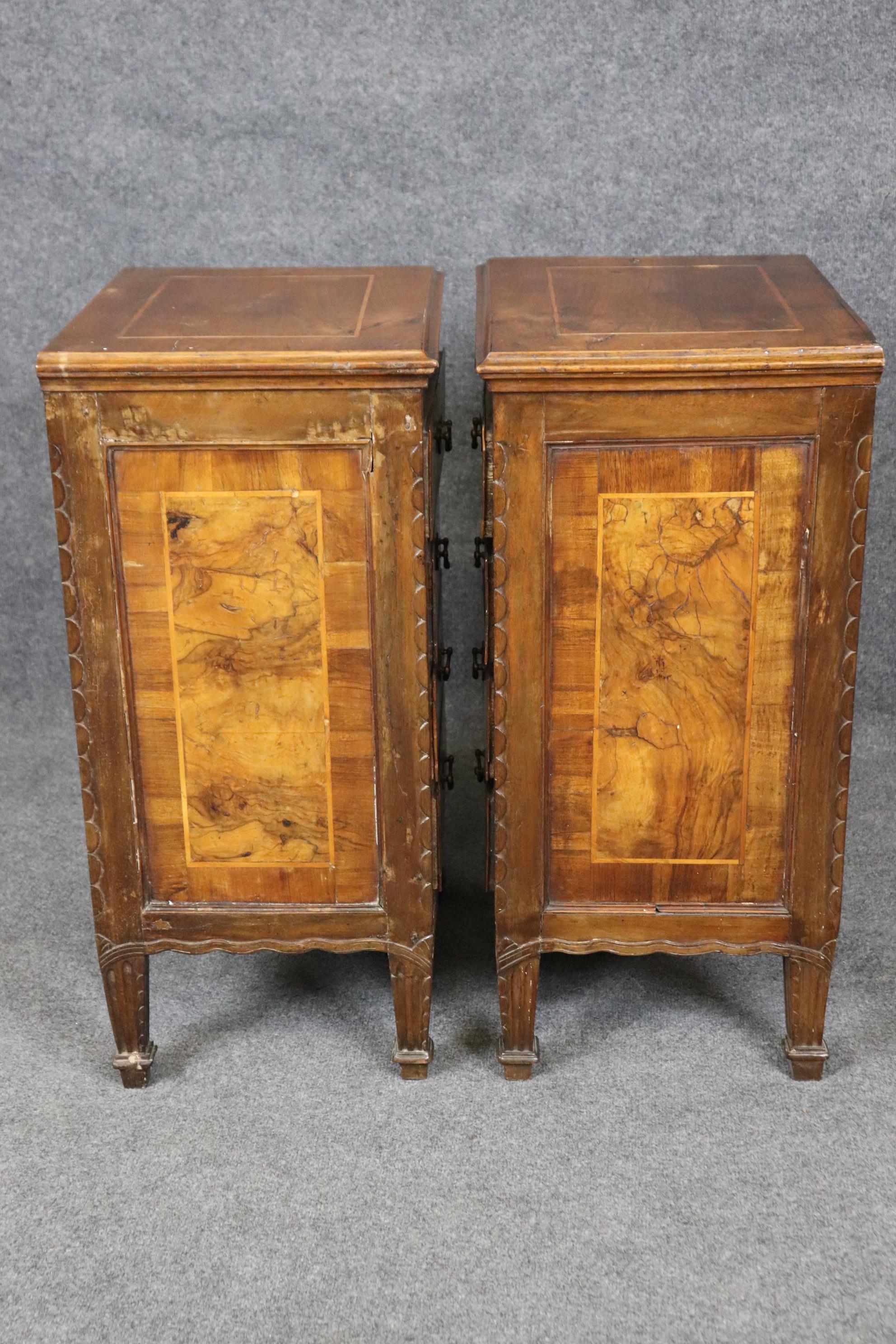 Pair 18th Century Italian 4 drawer Nightstands Side Cabinets in Olivewood 4