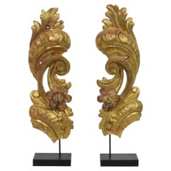 Pair 18th Century Italian Carved Giltwood Baroque Ornaments