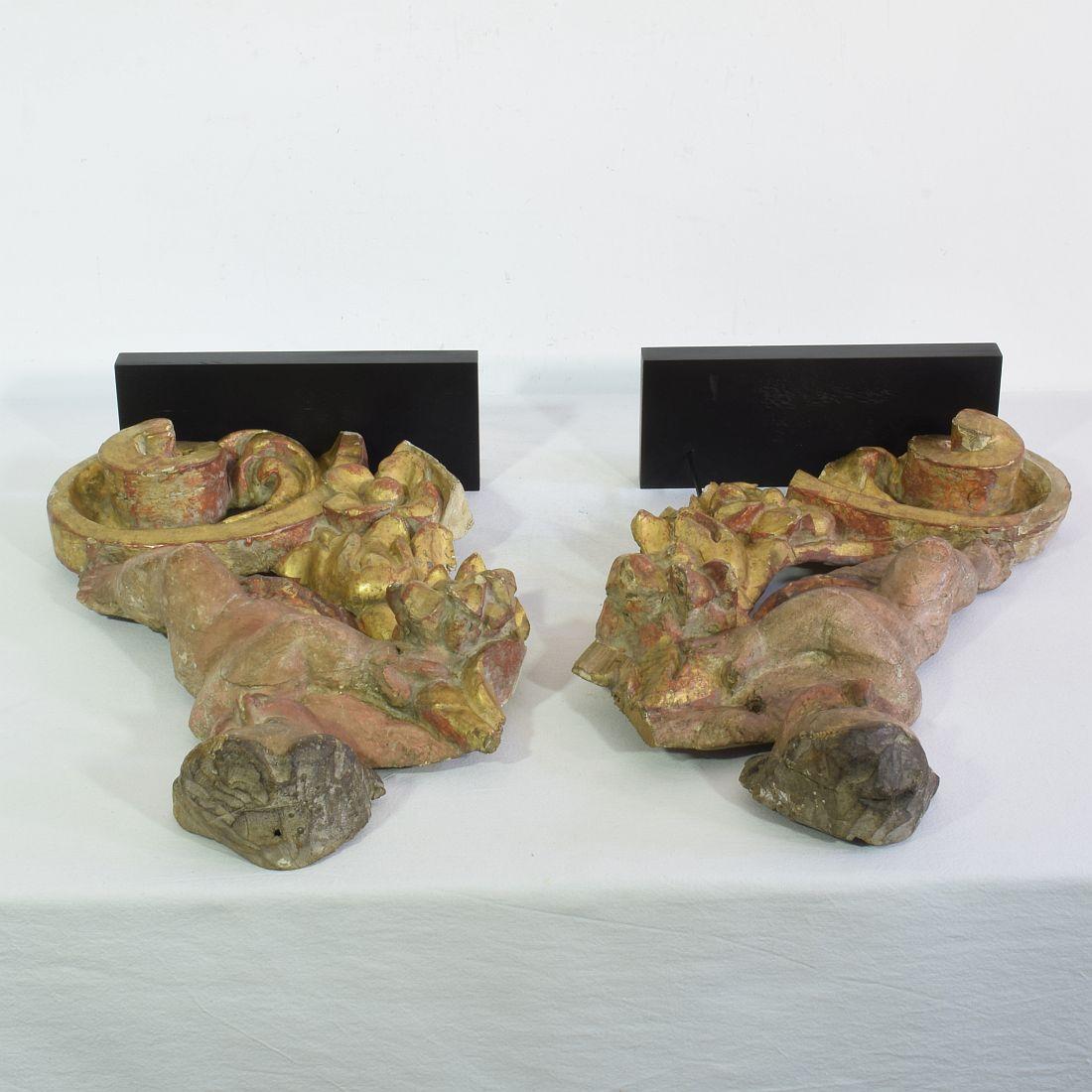 Pair 18th Century, Italian Carved Wooden Baroque Angel Fragments 14