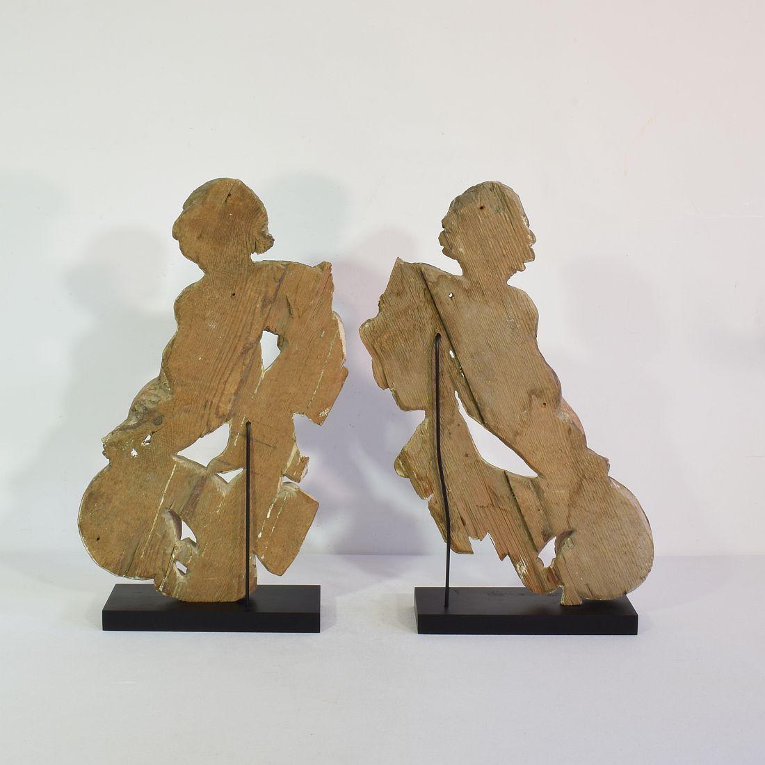 18th Century and Earlier Pair 18th Century, Italian Carved Wooden Baroque Angel Fragments