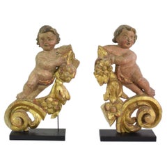 Pair 18th Century, Italian Carved Wooden Baroque Angel Fragments