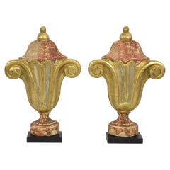 Pair 18th Century Italian Giltwood Baroque Vase Ornaments