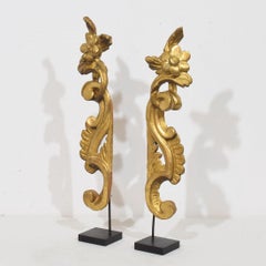 Pair 18th Century Italian Hand Carved Giltwood Baroque Curl Ornaments