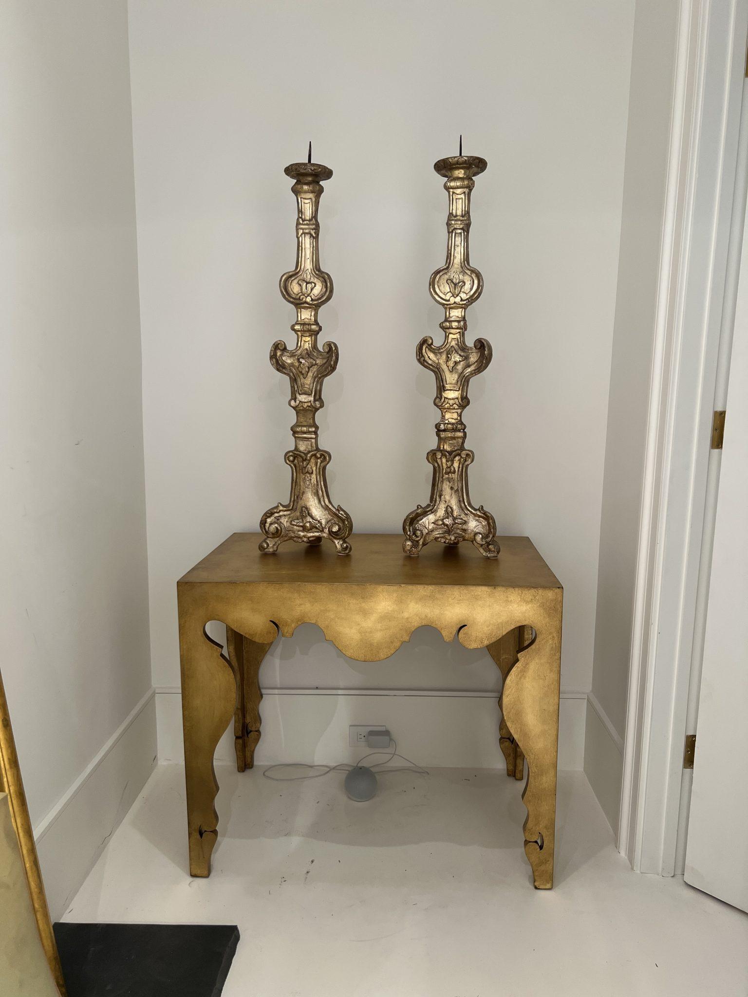 18th Century and Earlier Pair 18th Century Italian Large Gold Candlesticks For Sale