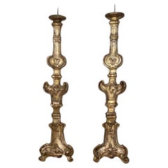 Antique Pair 18th Century Italian Large Gold Candlesticks