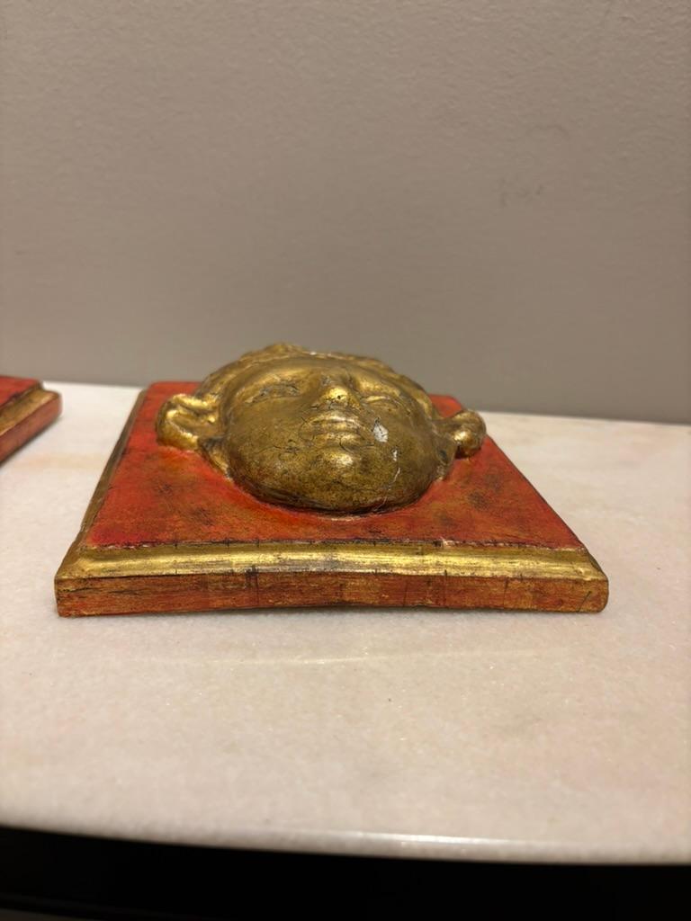Pair 18th Century Italian Neoclassical Gilt Wood and Painted Carved Masks For Sale 11