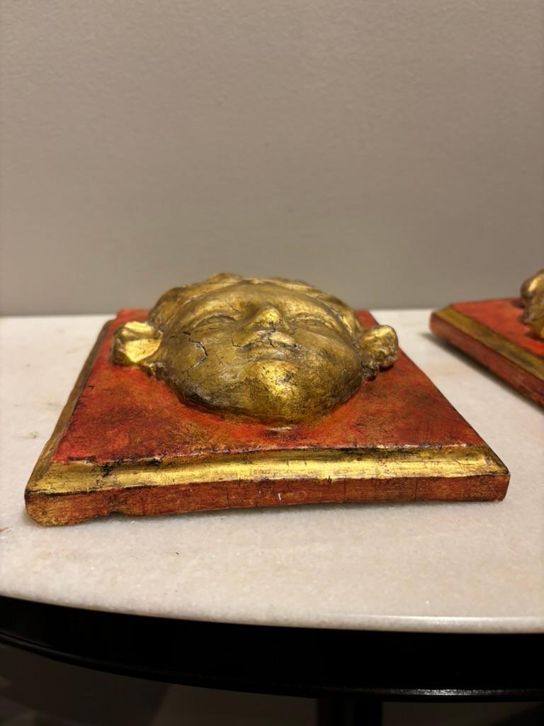 Pair 18th Century Italian Neoclassical Gilt Wood and Painted Carved Masks For Sale 12