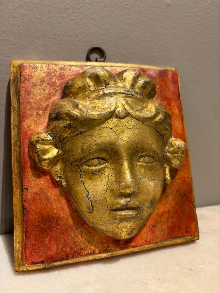 Pair 18th Century Italian Neoclassical Gilt Wood and Painted Carved Masks For Sale 1